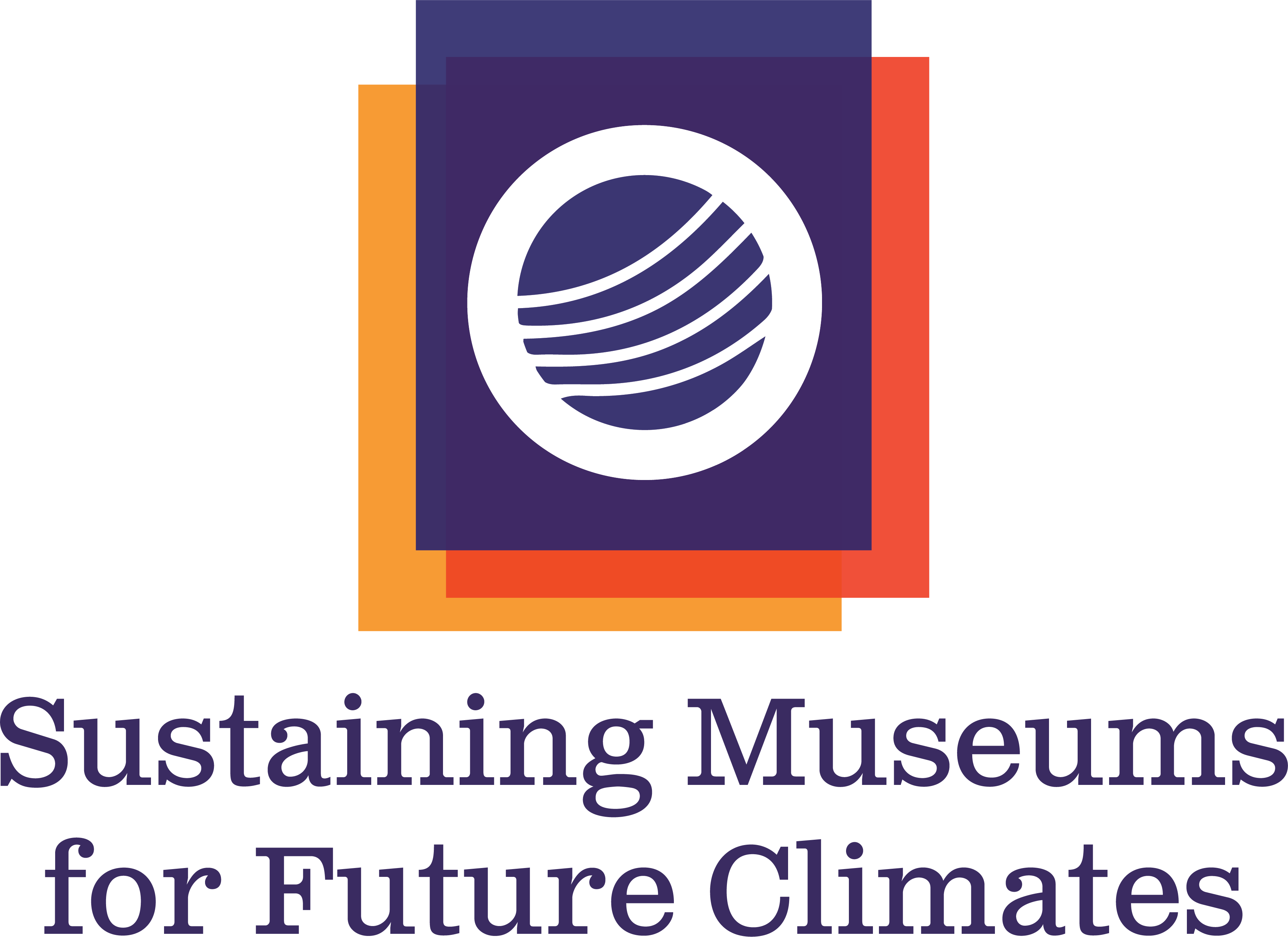 OMA logo O with four lines simulating waves or sunset, with text, "Sustaining Museums for Future Cli