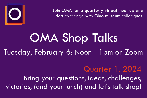 Purple background with OMA logo and text - OMA Shop Talks - February 6