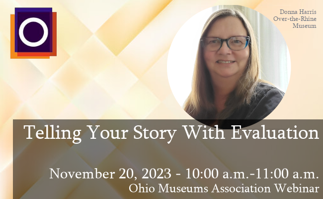 Graphic with OMA logo in corner and image of Donna Harris with the text, "Telling Your Story With Ev